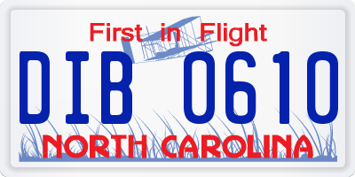 NC license plate DIB0610