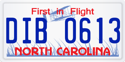 NC license plate DIB0613