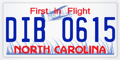 NC license plate DIB0615