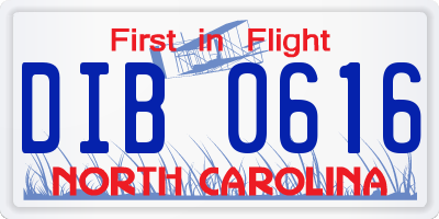 NC license plate DIB0616