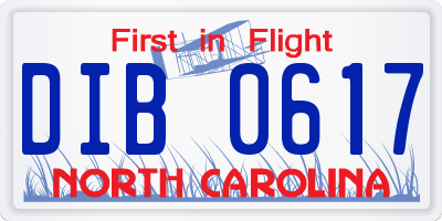 NC license plate DIB0617