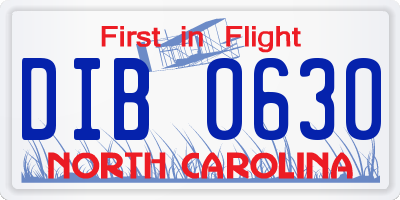 NC license plate DIB0630