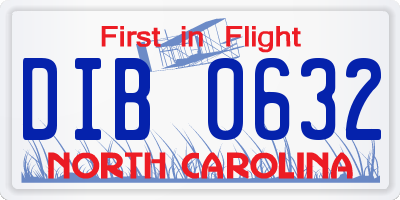 NC license plate DIB0632