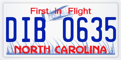 NC license plate DIB0635