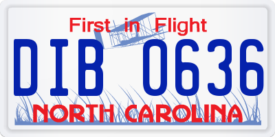 NC license plate DIB0636
