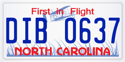 NC license plate DIB0637