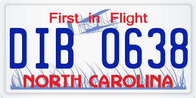 NC license plate DIB0638