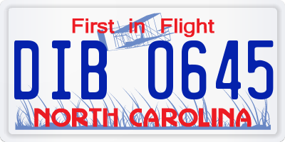 NC license plate DIB0645