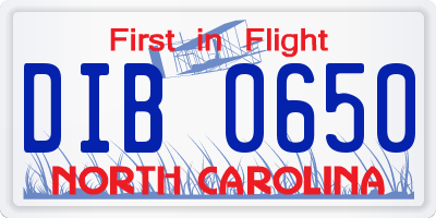 NC license plate DIB0650
