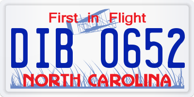 NC license plate DIB0652
