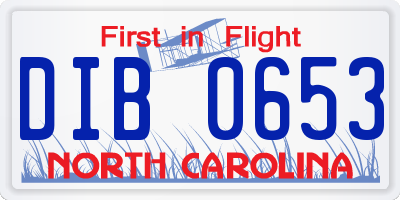 NC license plate DIB0653