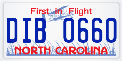 NC license plate DIB0660