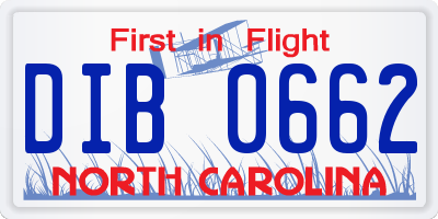 NC license plate DIB0662