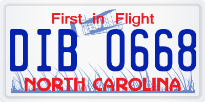 NC license plate DIB0668