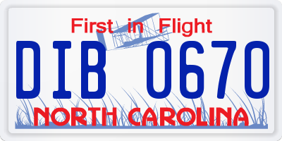NC license plate DIB0670