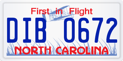 NC license plate DIB0672