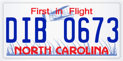 NC license plate DIB0673