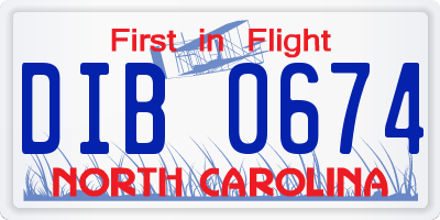 NC license plate DIB0674