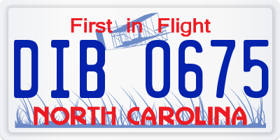 NC license plate DIB0675