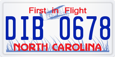 NC license plate DIB0678