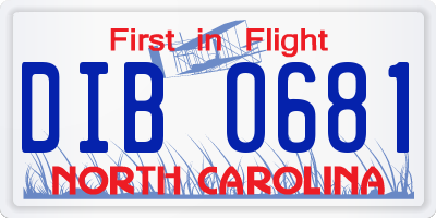 NC license plate DIB0681