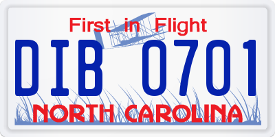 NC license plate DIB0701