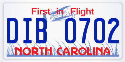 NC license plate DIB0702