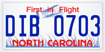 NC license plate DIB0703