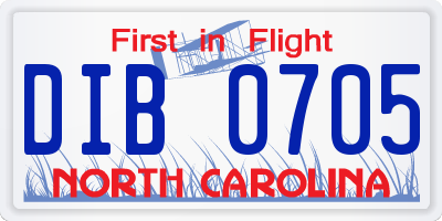 NC license plate DIB0705