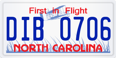 NC license plate DIB0706