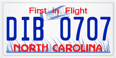 NC license plate DIB0707