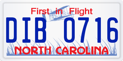 NC license plate DIB0716