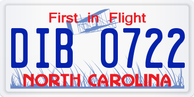 NC license plate DIB0722
