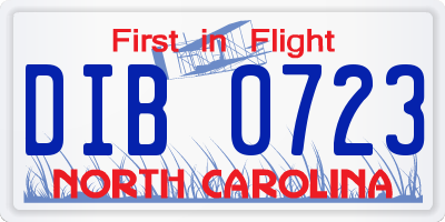 NC license plate DIB0723