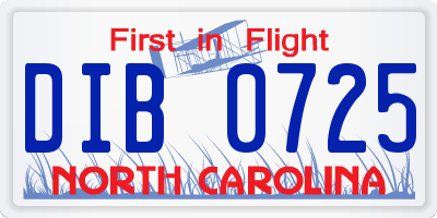 NC license plate DIB0725