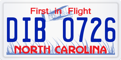 NC license plate DIB0726