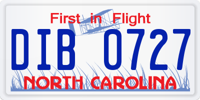 NC license plate DIB0727