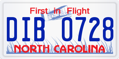 NC license plate DIB0728