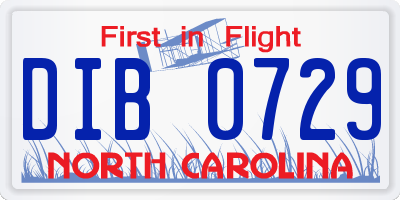 NC license plate DIB0729