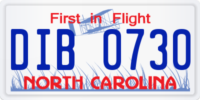 NC license plate DIB0730