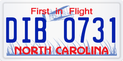 NC license plate DIB0731