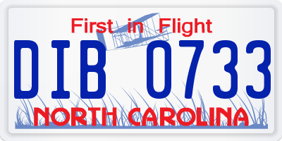 NC license plate DIB0733