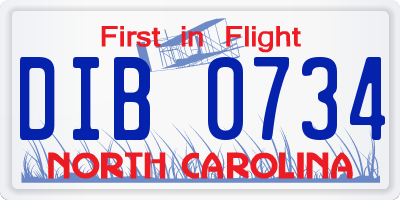 NC license plate DIB0734