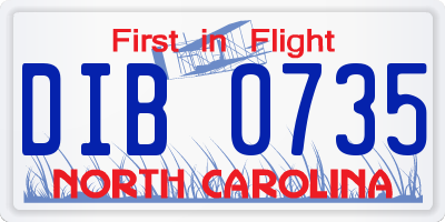 NC license plate DIB0735