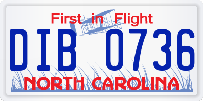NC license plate DIB0736