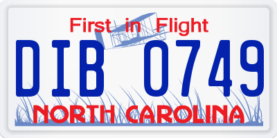 NC license plate DIB0749