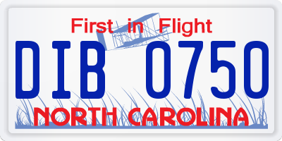 NC license plate DIB0750