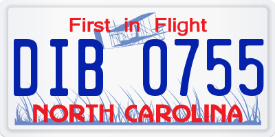 NC license plate DIB0755