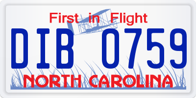 NC license plate DIB0759