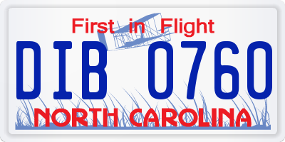 NC license plate DIB0760